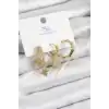 Pirinç Zİrkon Taşlı Sallantılı Yıldız Model Gold Renk 3lü Kadın Küpe