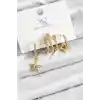 Pirinç Zİrkon Taşlı Sallantılı Yıldız Model Gold Renk 3lü Kadın Küpe