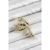 Pirinç Zirkon Taşlı Sıkıştırma Sağ Kıkırdak Gold Renk Kadın Küpe