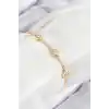 Pirinç Zirkon Taşlı Sıralı Kalp Model Gold Renk Kadın Bileklik