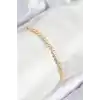 Pirinç Zirkon Taşlı Sıralı Model Gold Renk Asansörlü Kadın Bileklik