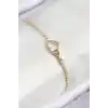 Pirinç Zirkon Taşlı Sonsuzluk Kalp Model Gold Renk Kadın Bileklik
