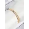 Pirinç Zirkon Taşlı Tennıs Model Gold Renk Asansörlü Kadın Bileklik