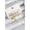 Pirinç Zirkon Taşlı Yıldız Model Gold Renk 3lü Çift Kadın Küpe Set