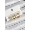 Pirinç Zirkon Taşlı Yıldız Model Gold Renk 3lü Çift Kadın Küpe Set