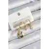 Pirinç Zirkon Taşlı Yıldız Ve Ay Model Gold Renk 3lü Çift Kadın Küpe Set