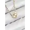 Pirinç Zirkon Taşlı Yonca Model Ezme Zincir Gold Renk Kadın Kolye