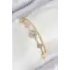 Pirinç Zirkon Taşlı Yonca Model Gold Renk Kadın Bileklik