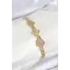 Pirinç Zirkon Taşlı Yonca Model Gold Renk Kadın Bileklik