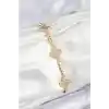Pirinç Zirkon Taşlı Yonca Model Gold Renk Kadın Bileklik