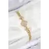 Pirinç Zirkon Taşlı Yonca Model Gold Renk Kadın Bileklik