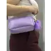 Ponpon mor cilt çanta