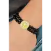 Sarı Metal Barış Simgesi Tasarımlı Siyah Renk Mat Oniks Doğal Taş Erkek Bileklik