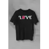 Sevgililer Günü İçin Özel Tasarım Love Baskılı T-shirt - Siyah