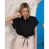 Sıfır kollu bağlamalı crop gömlek siyah s255359