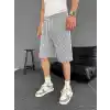 Su Yolu Çizgili Ön Arka Cepli Şort Yazlık Nefes Alabilir - Gri
