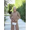 Taş düğmeli ikili triko takım vizon