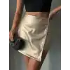 Taşlı şort etek deri gold h240018