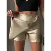 Taşlı şort etek deri gold h240018