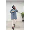 Taşlı tunik ceket kar yıkamalı mavi d2516