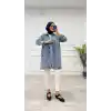 Taşlı tunik ceket kar yıkamalı mavi d2516