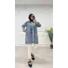 Taşlı tunik ceket kar yıkamalı mavi d2516