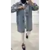 Taşlı tunik ceket kar yıkamalı mavi d2516