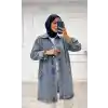 Taşlı tunik ceket kar yıkamalı mavi d2516