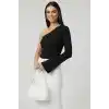 Tek Omuzlu Basic Bluz Siyah T4275