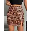 Tek yırtmaçlı zebra desenli deri etek kahvesiyah w24475-S