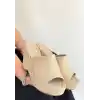 Tlay Bej Hasır Dokumalı Dolgu Topuk Terlik