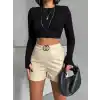 Tokalı deri şort h24444