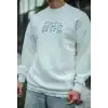 Üç İplik Bisiklet Yaka Baskılı SweatShirt - Beyaz