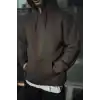 Üç İplik Penye Kapşonlu Basic SweatShirt - Füme
