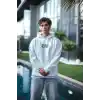 Üç İplik Penye Kapşonlu Baskılı SweatShirt - Beyaz
