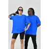 Unisex Basic Bisiklet Yaka Oversize T-Shirt - Mavi