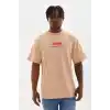 Unisex Baskılı Oversize T-Shirt - Bej