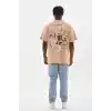 Unisex Baskılı Oversize T-Shirt - Bej
