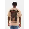 Unisex Baskılı Oversize T-Shirt - Bej