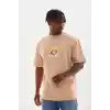 Unisex Baskılı Oversize T-Shirt - Bej