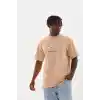 Unisex Baskılı Oversize T-Shirt - Bej