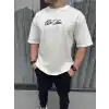 Unisex Baskılı Oversize T-Shirt - Beyaz