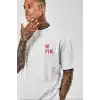 Unisex Baskılı Oversize T-Shirt - Beyaz