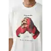 Unisex Baskılı Oversize T-Shirt - Beyaz