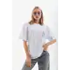 Unisex Baskılı Oversize T-Shirt - Beyaz