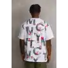 Unisex Baskılı Oversize T-Shirt - Beyaz