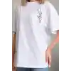 Unisex Baskılı Oversize T-Shirt - Beyaz