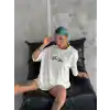 Unisex Baskılı Oversize T-Shirt - Beyaz