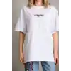 Unisex Baskılı Oversize T-Shirt - Beyaz