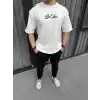 Unisex Baskılı Oversize T-Shirt - Beyaz